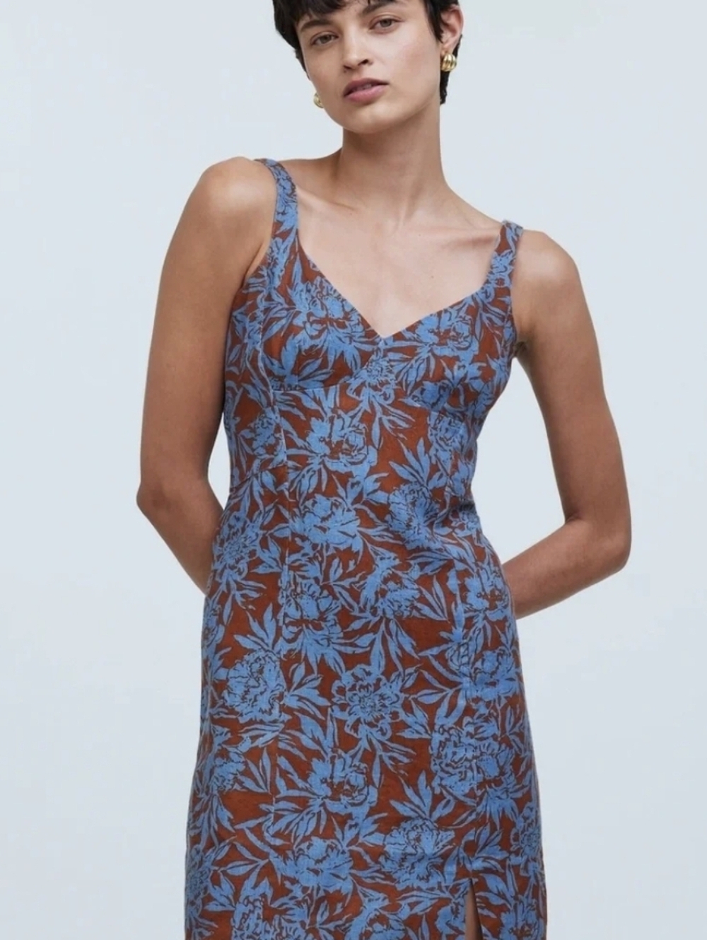Madewell NWOT Sweetheart Mini Dress in Floral 100% Linen #0100